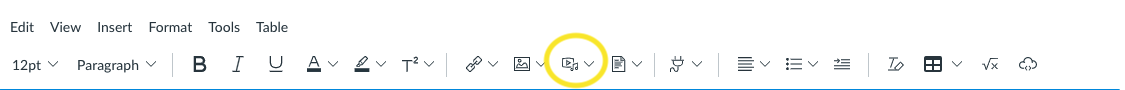 Image showing the location of the Canvas Media Editor button, circled in yellow